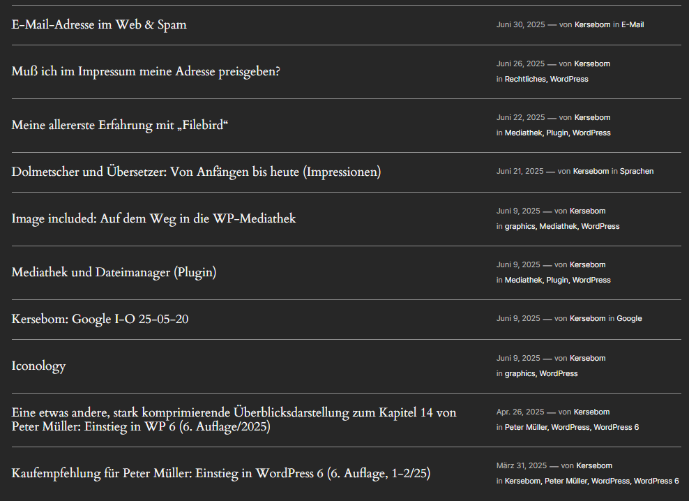 Überblick zu allen bislang existierenden Blogbeiträgen - invers geordnet - in 10er-Packs