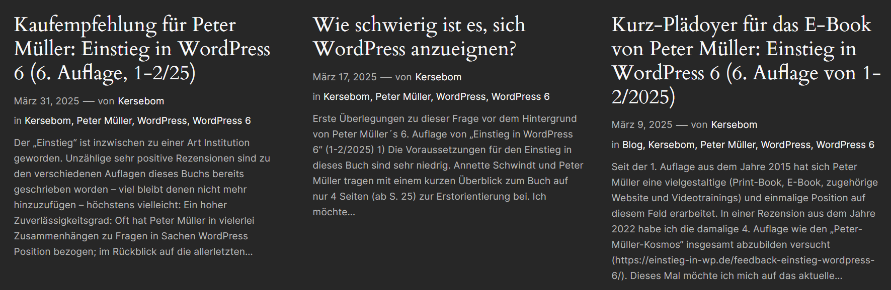 Enthält die mit der Kategorie WordPress versehenen Beiträge Nr. 7-9.